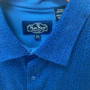 Nat Nast Men's Blue Silk Camp Short Sleeve Shirt XL